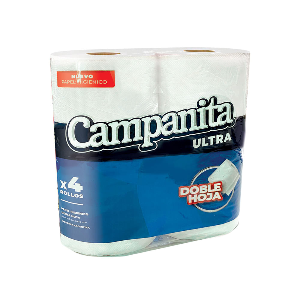 Papel Higiénico Doble Hoja 30 Mts x 4 Un Campanita