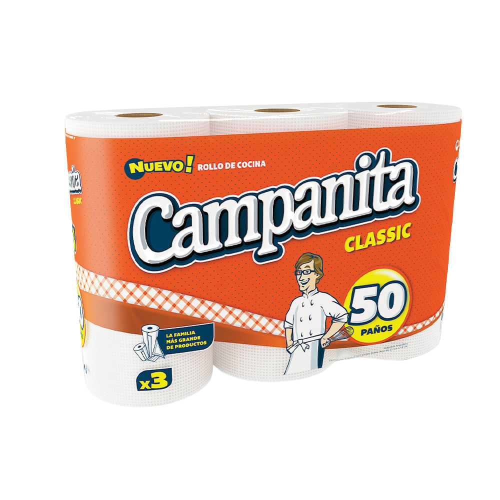 Rollo de Cocina 50 Paños x 3 Un Campanita