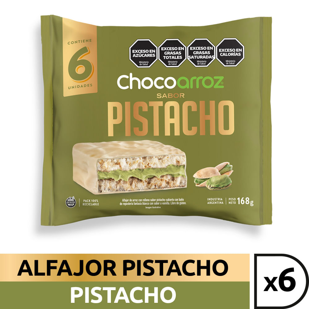 Alfajor de Arroz Sabor Pistacho 168 Grs x 6 Un Chocoarroz