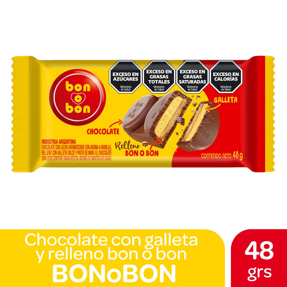 Tableta Chocolate con Galleta y Relleno 48 Grs Bon O Bon