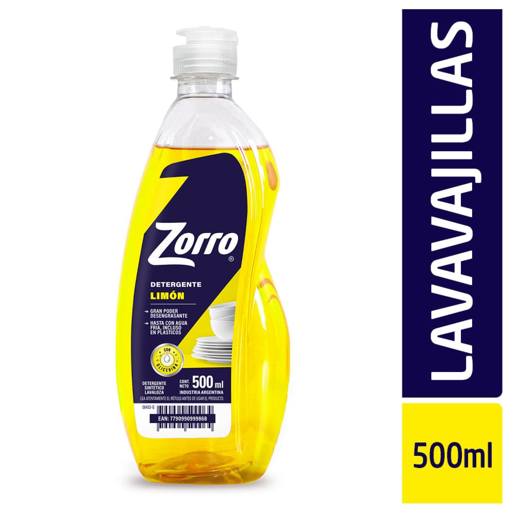 Detergente Lavavajilas Limón 500 Ml Zorro
