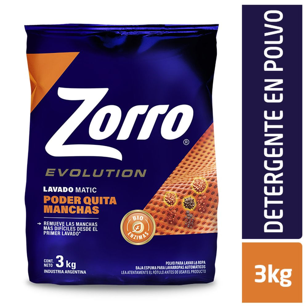 Detergente Polvo Quitamanchas Evolution 3 Kg Zorro