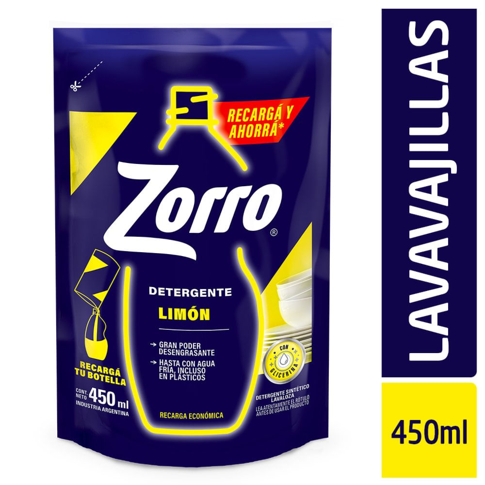 Detergente para Lavavajillas Limón 450 Ml Zorro