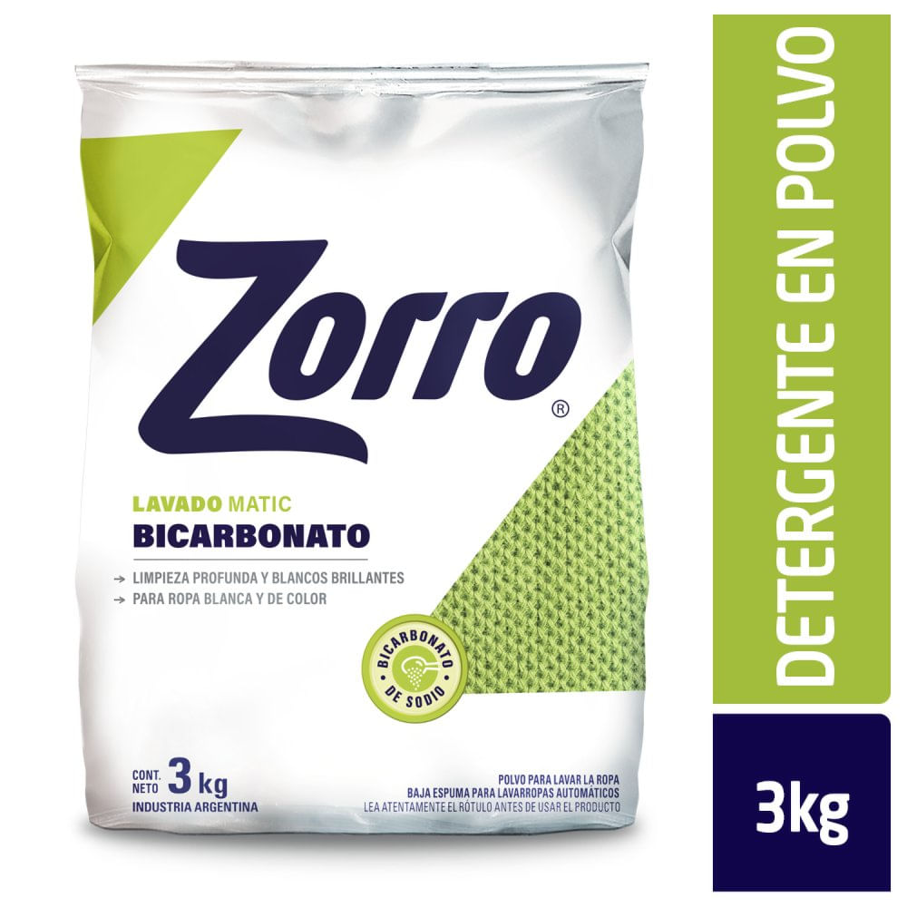 Jabón en Polvo Bicarbonato 3 Kg Zorro