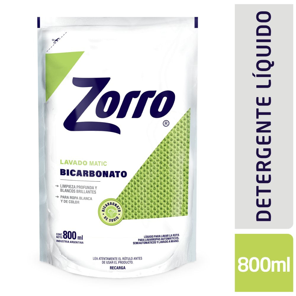 Detergente para Ropa Bicarbonato 800 Ml Zorro