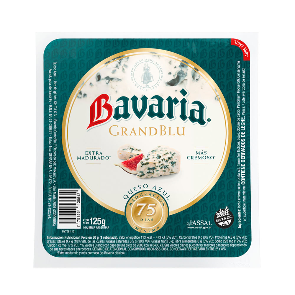 Queso Azul Grandblu Extra Madurado x 125 Grs x 1 Un Bavaria