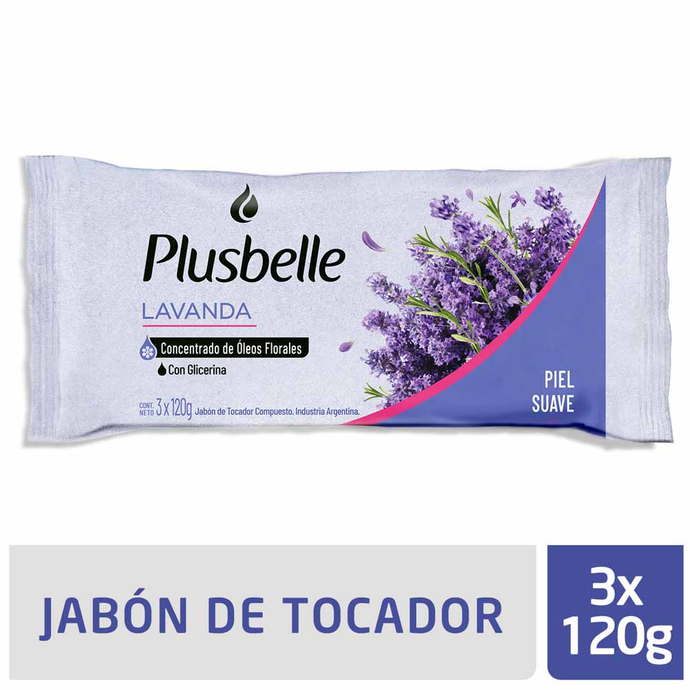 Jabón de Tocador Glicerina Lavanda 120 Grs x 3 Un Plusbelle