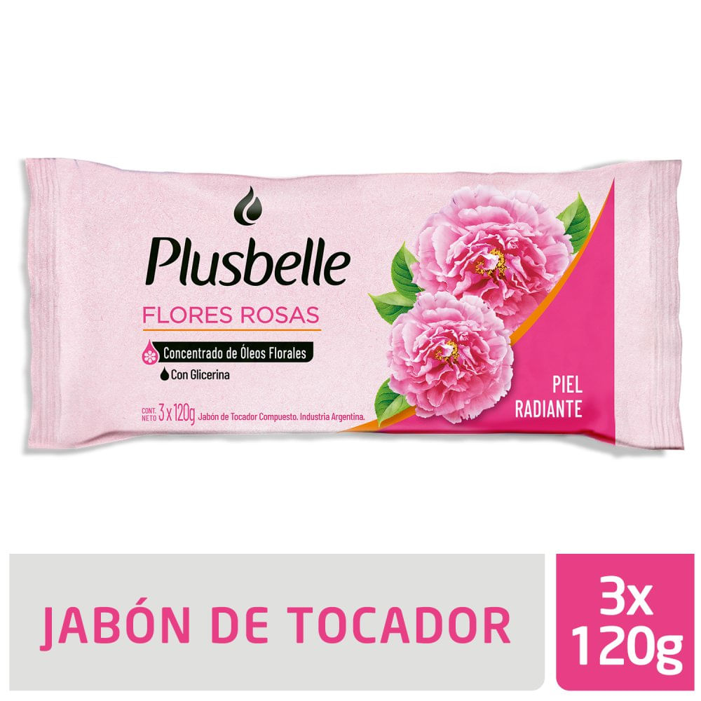 Jabón de Tocador Flores Rosas 120 Grs x 3 Un Plusbelle