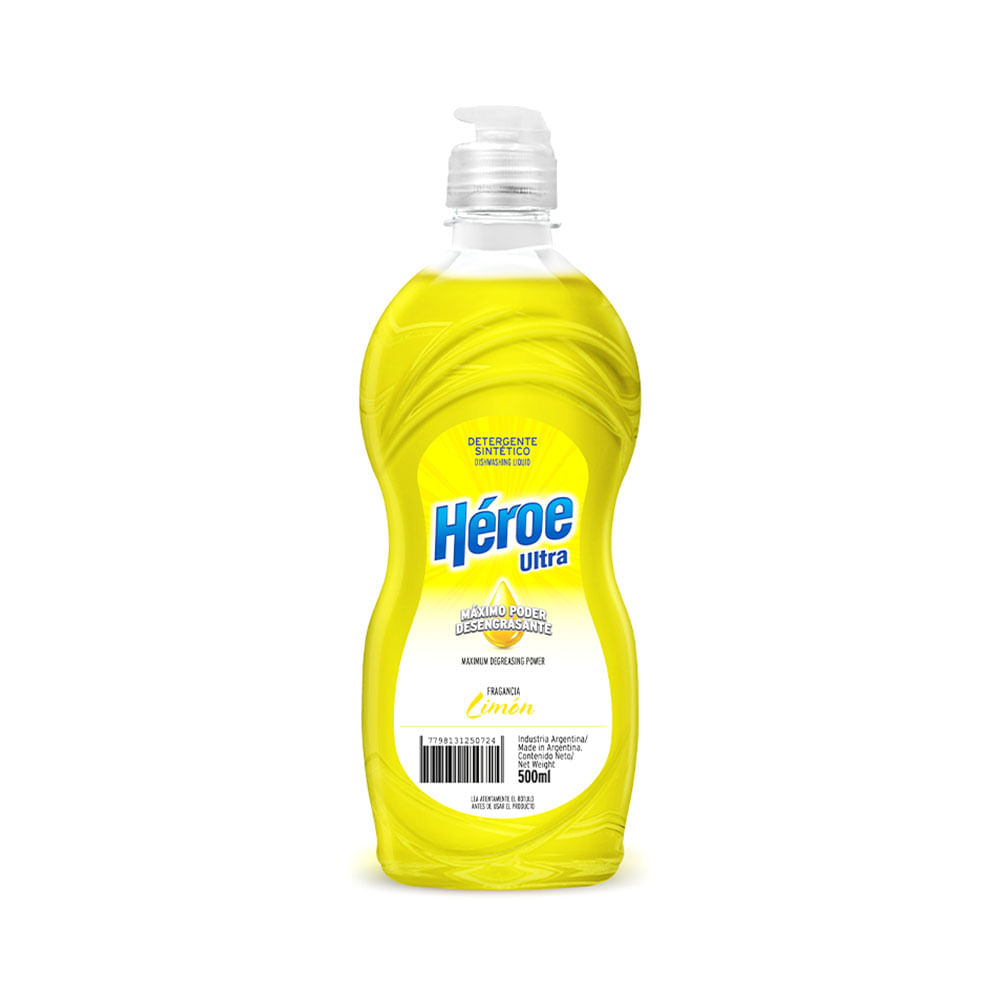 Detergente para Lavavajillas Ultra Limón 500 Ml Héroe