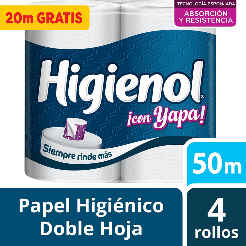 Papel Higiénico Doble Hoja 50 Mts x 4 Un Higienol