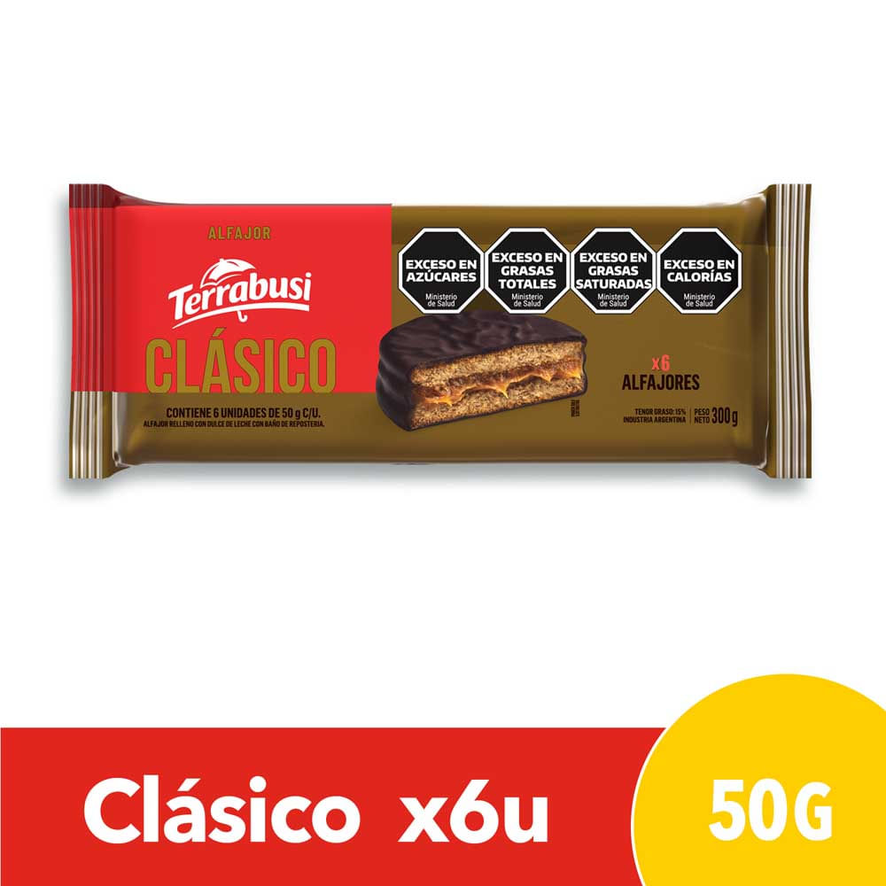 Alfajor Sabor Chocolate Negro 300 Grs x 6 Un Terrabusi