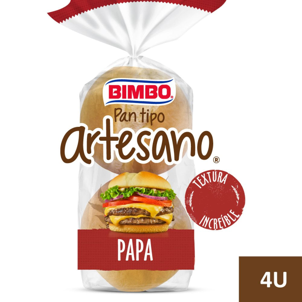 Pan de Hamburguesa Artesano Sabor Papa x 4 Un 240 Grs Bimbo