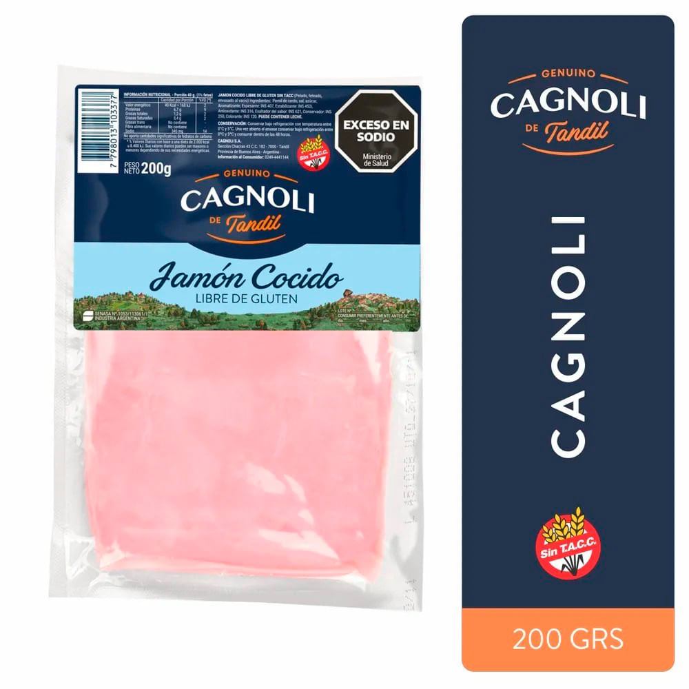 Jamón Cocido Feteado 200 Grs Cagnoli