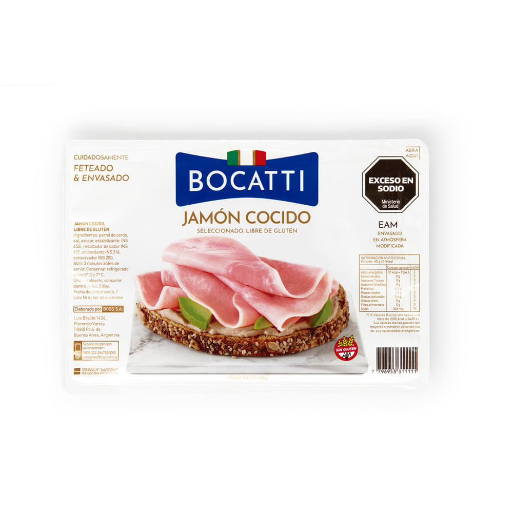 Jamón Cocido Feteado 130 Grs Bocatti