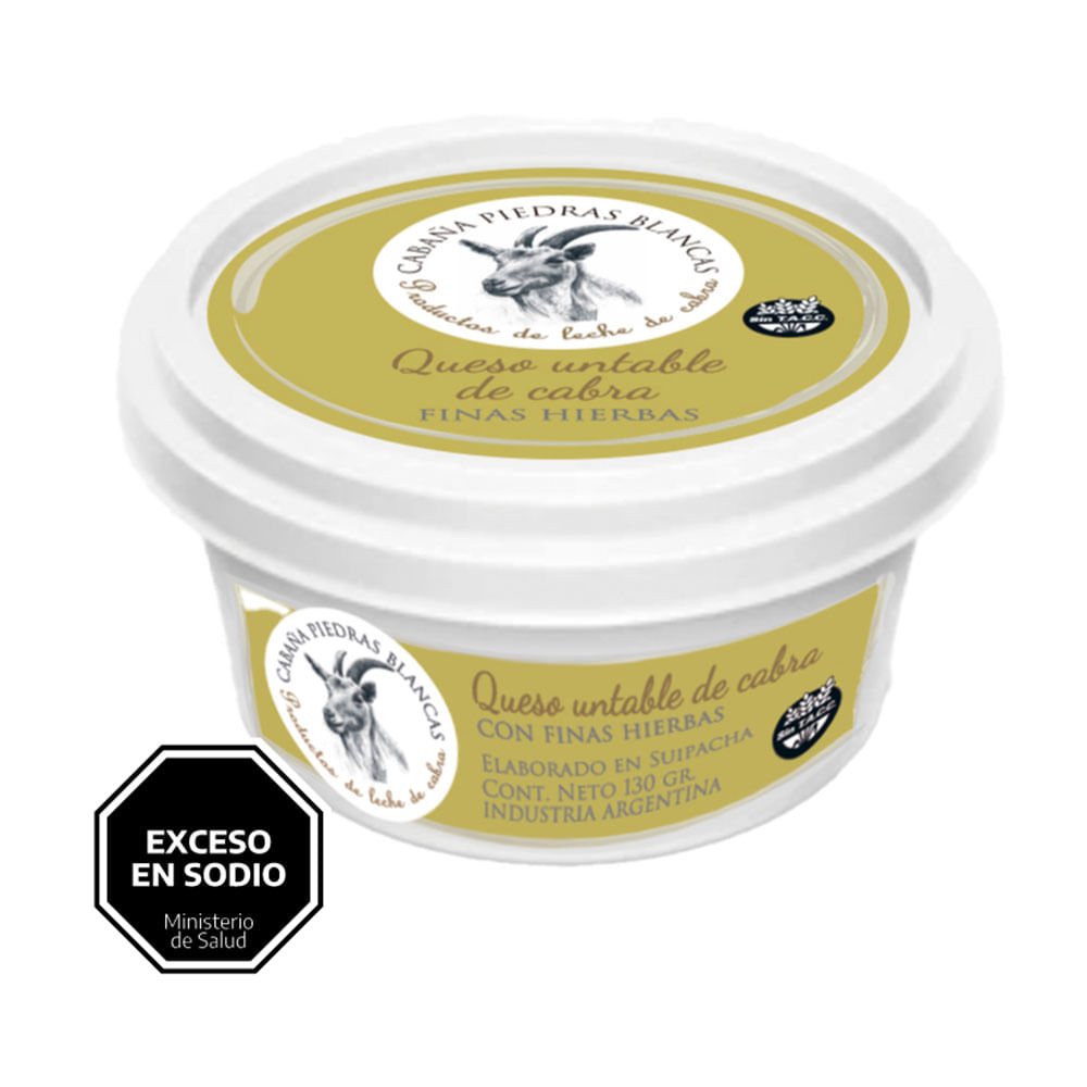 Queso Untable de Cabra Sabor Finas Hierbas Premium x 130 Grs Cabaña Piedras Blancas