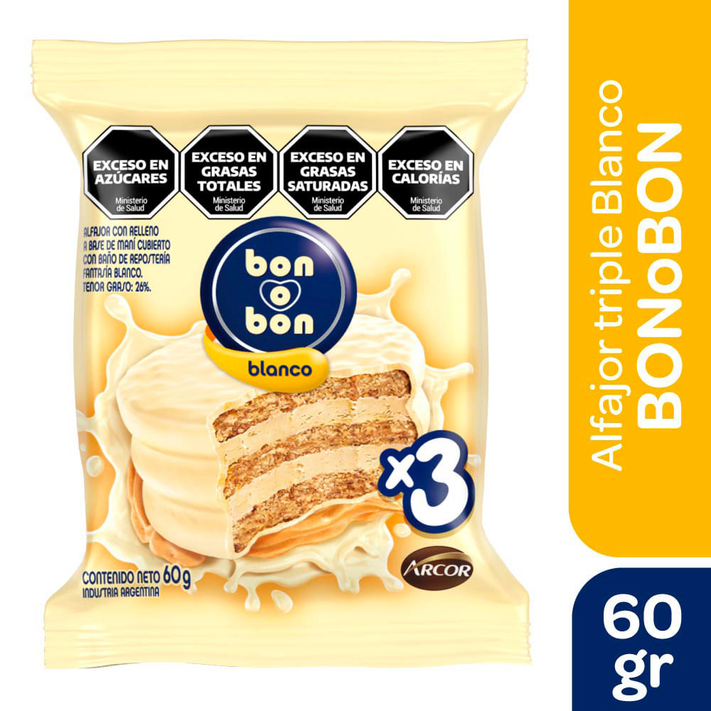 Alfajor Triple Blanco X 60 Grs Bon O Bon