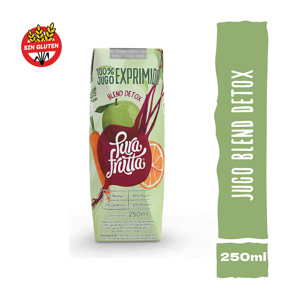 Jugo Detox Sabor Zanahoria, Remolacha, Naranja y Manzana 250 Ml Pura Frutta