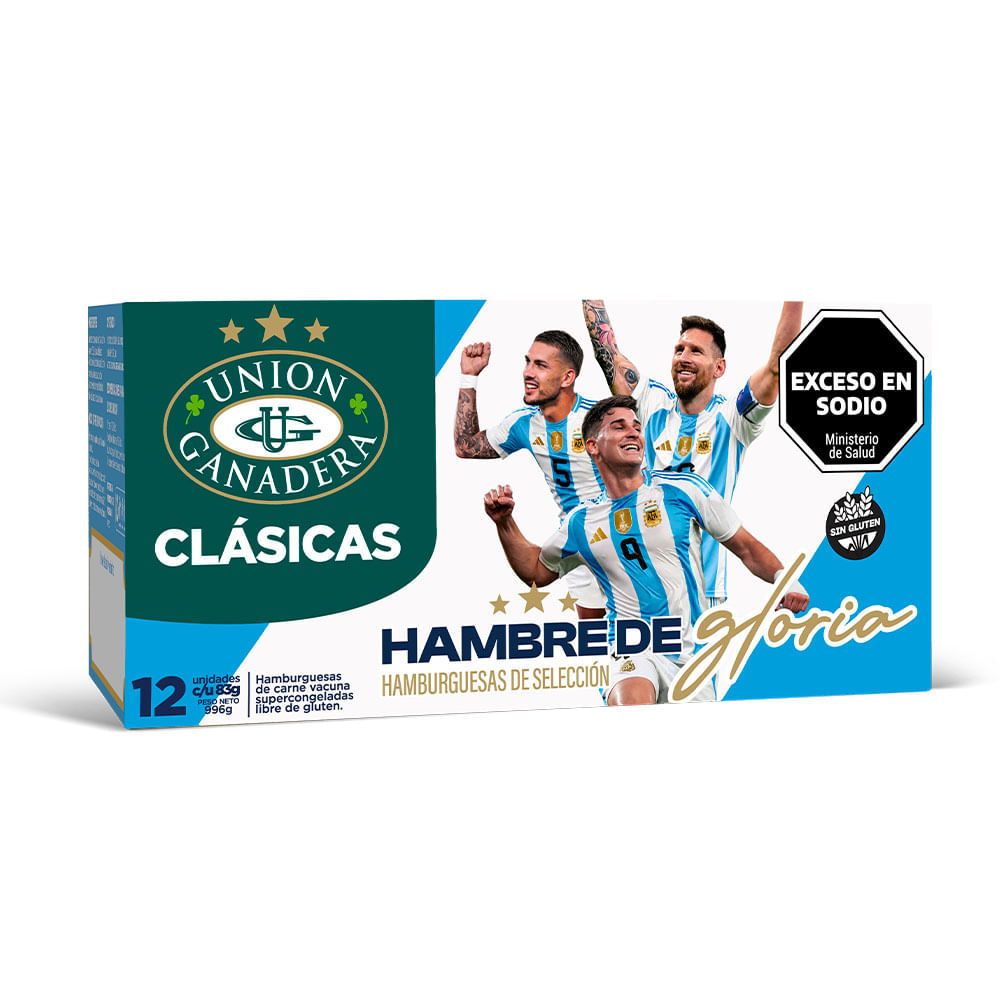 Hamburguesas Clasicas de Carne Vacuna x 12 Un 996 Grs Union Ganadera