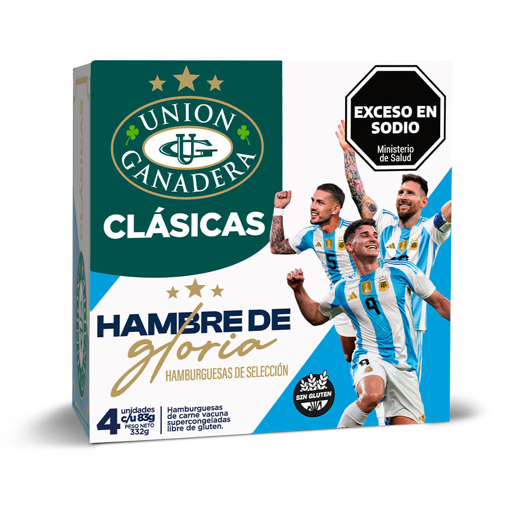 Hamburguesas de Carne Vacuna Clásicas x 4 Un 332 Grs Union Ganadera