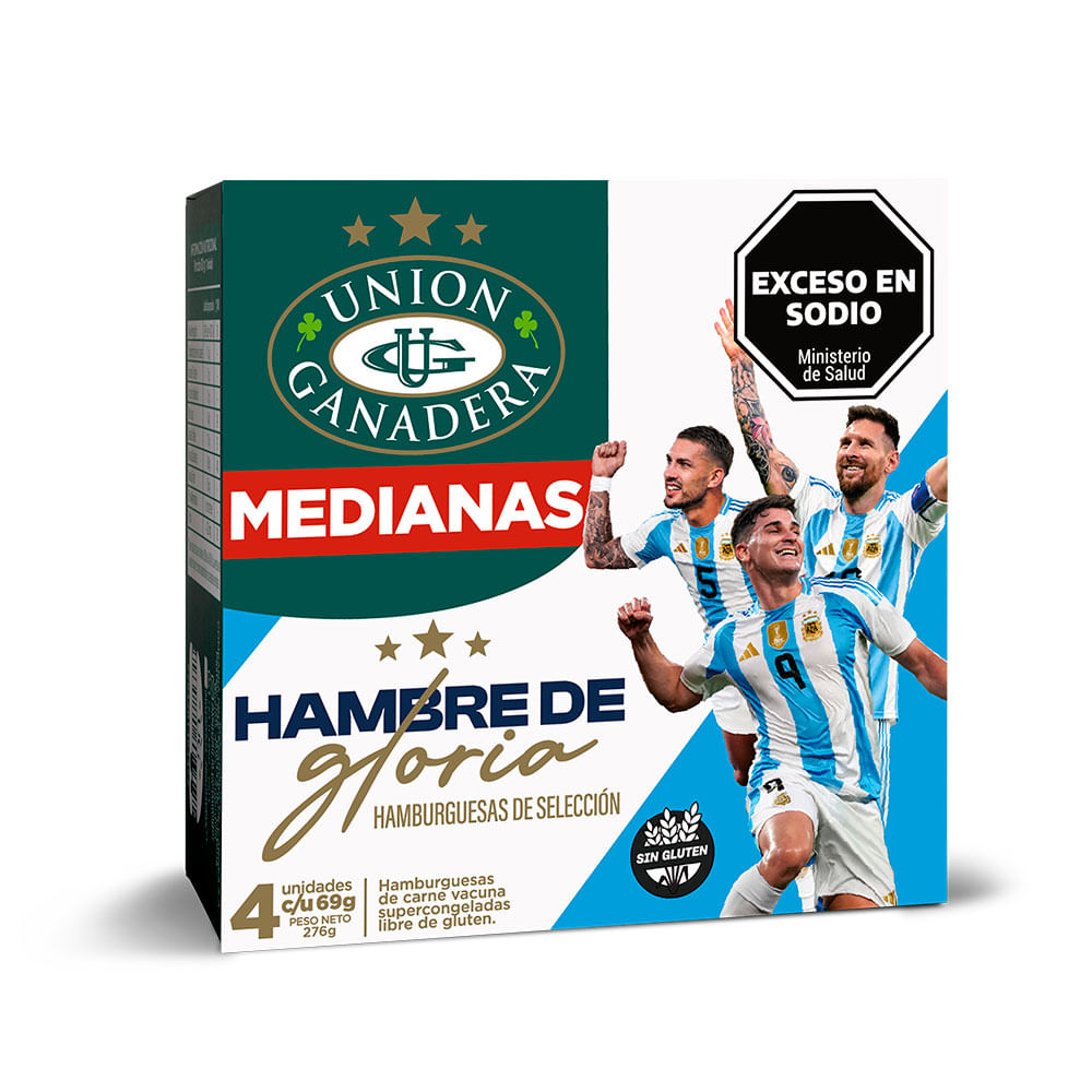 Hamburguesas de Carne Vacuna Medianas x 4 Un 276 Grs Union Ganadera