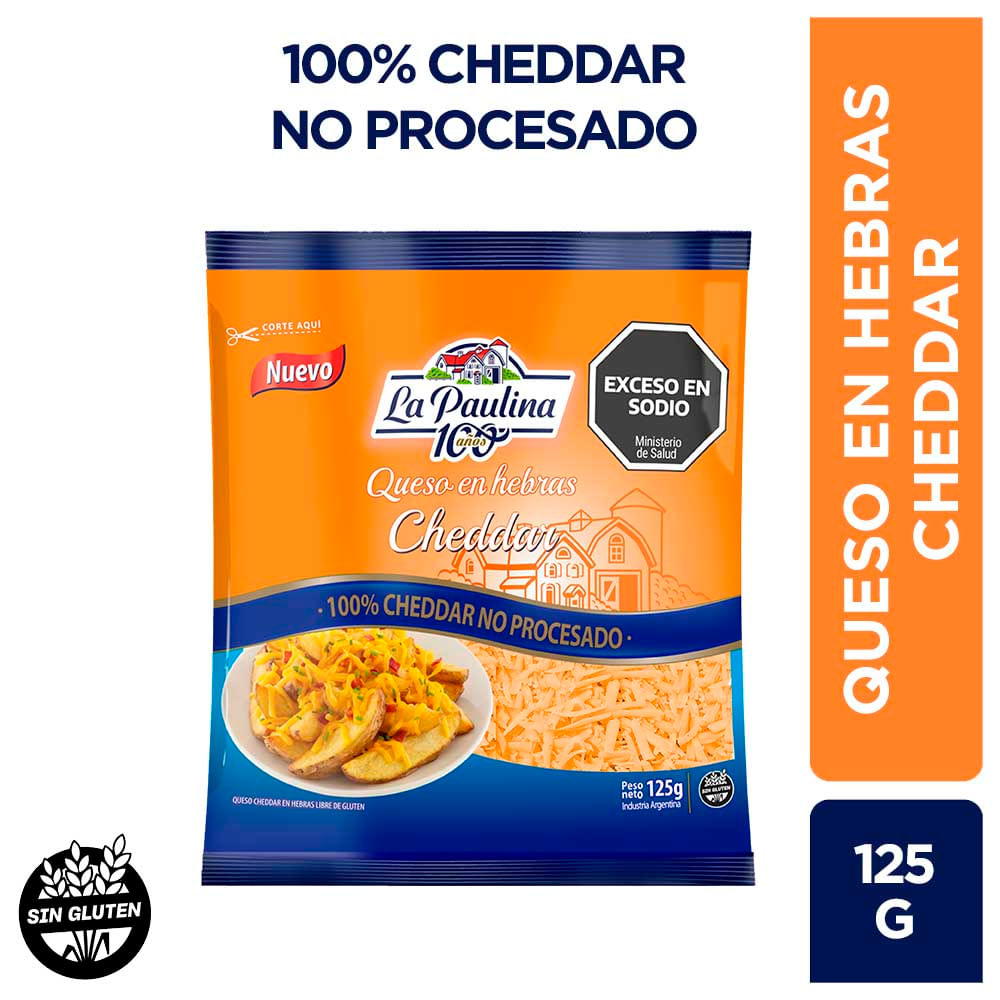 Queso Cheddar en Hebras 125 Grs La Paulina