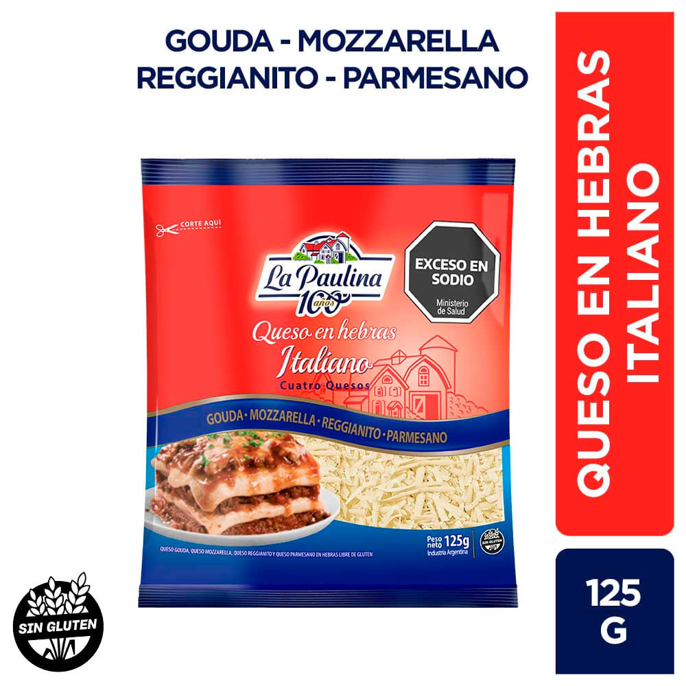 Queso en Hebras 4 Quesos x 125 Grs La Paulina
