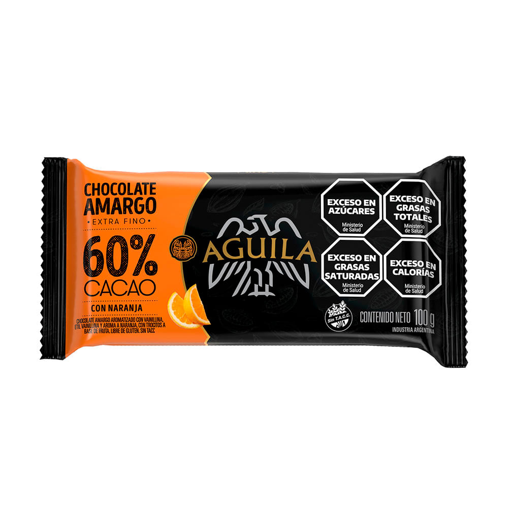 Chocolate Amargo Sabor Naranja 60% Cacao 100 Grs Aguila