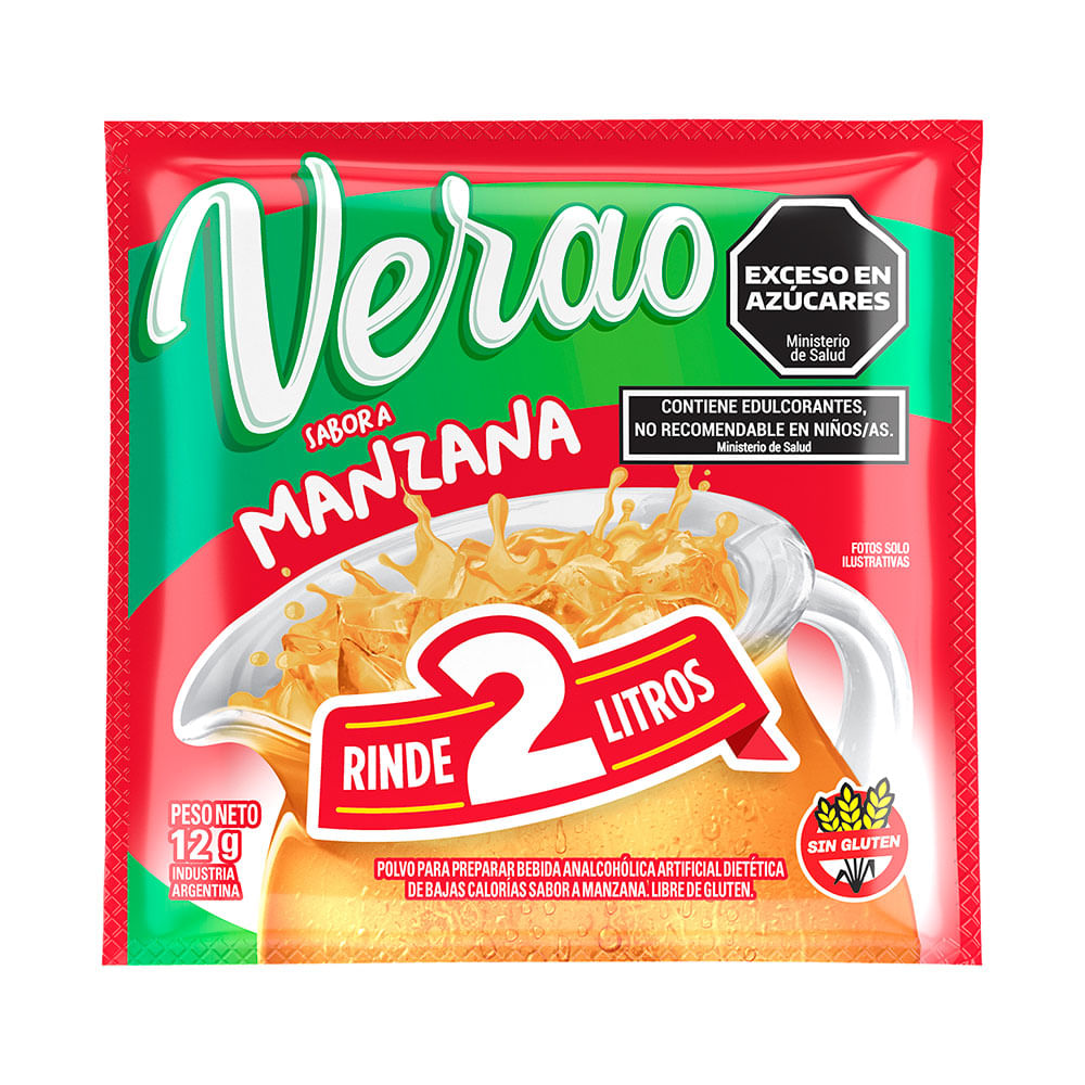 Jugo En Polvo Verao Manzana 12 Gr Rinde Dos