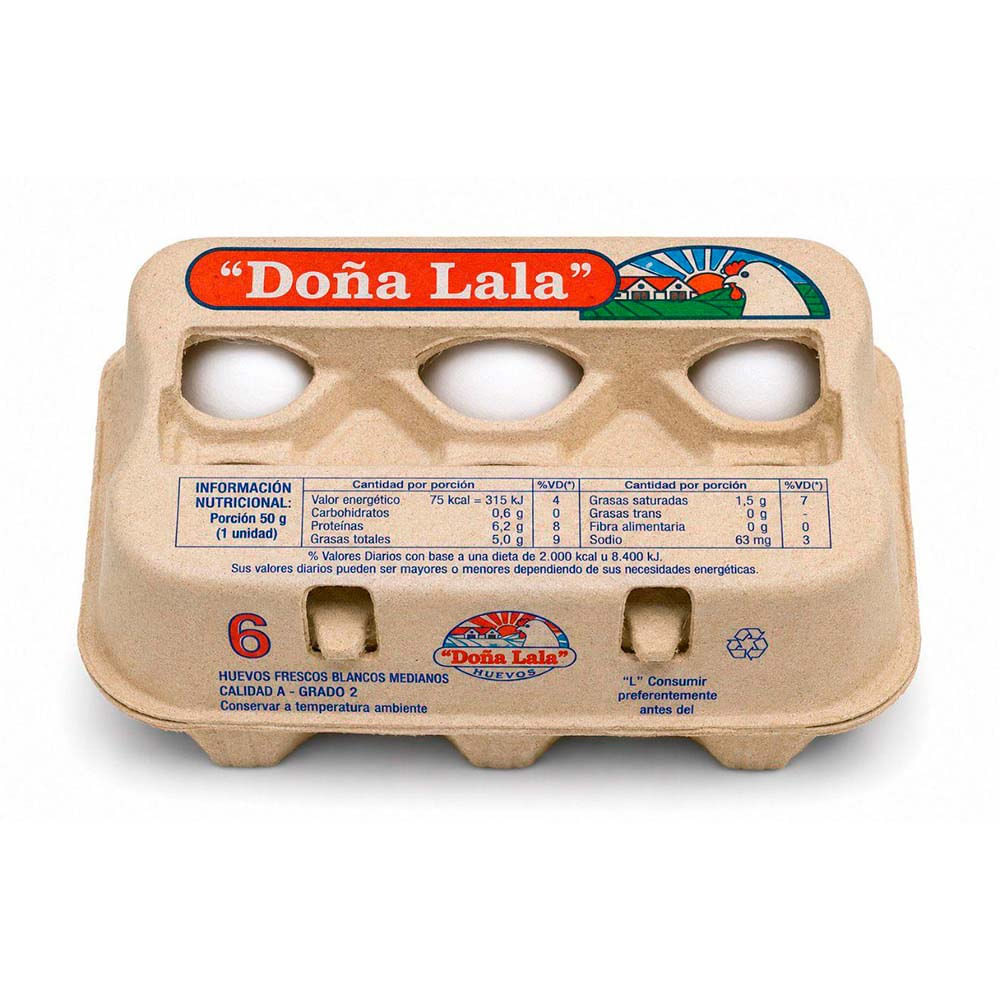 Huevos Blancos Doña Lala X 6u Carton