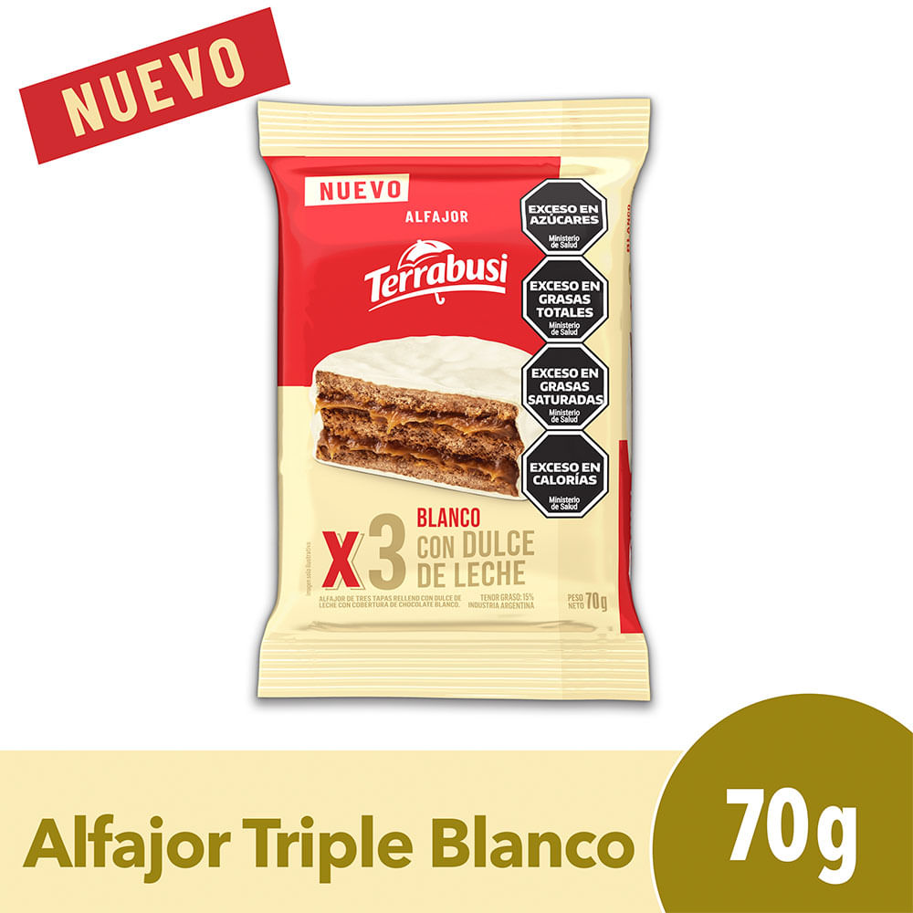 Alfajor Triple Blanco Con Dulce De Leche X 70 Grs Terrabusi