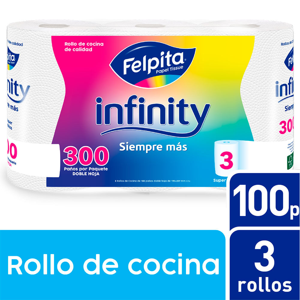 Rollo de Cocina Doble Hoja 100 Paños x 3 Un Felpita