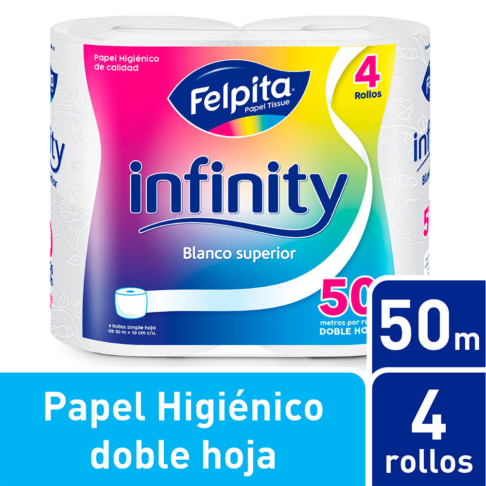 Papel Higiénico Doble Hoja 50 Mts x 4 Un Felpita