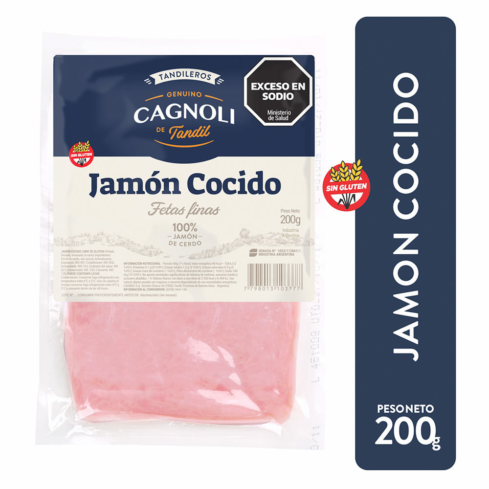 Jamón Cocido Feteado 200 Grs Cagnoli
