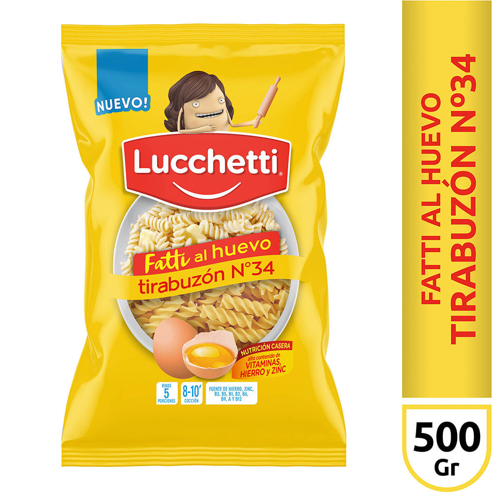 Fideos Tirabuzón al Huevo N°34 500 Grs Lucchetti
