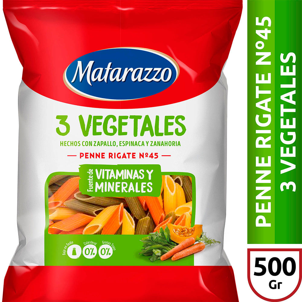 Fideos Penne Rigate 3 Vegetales 500 Grs Matarazzo