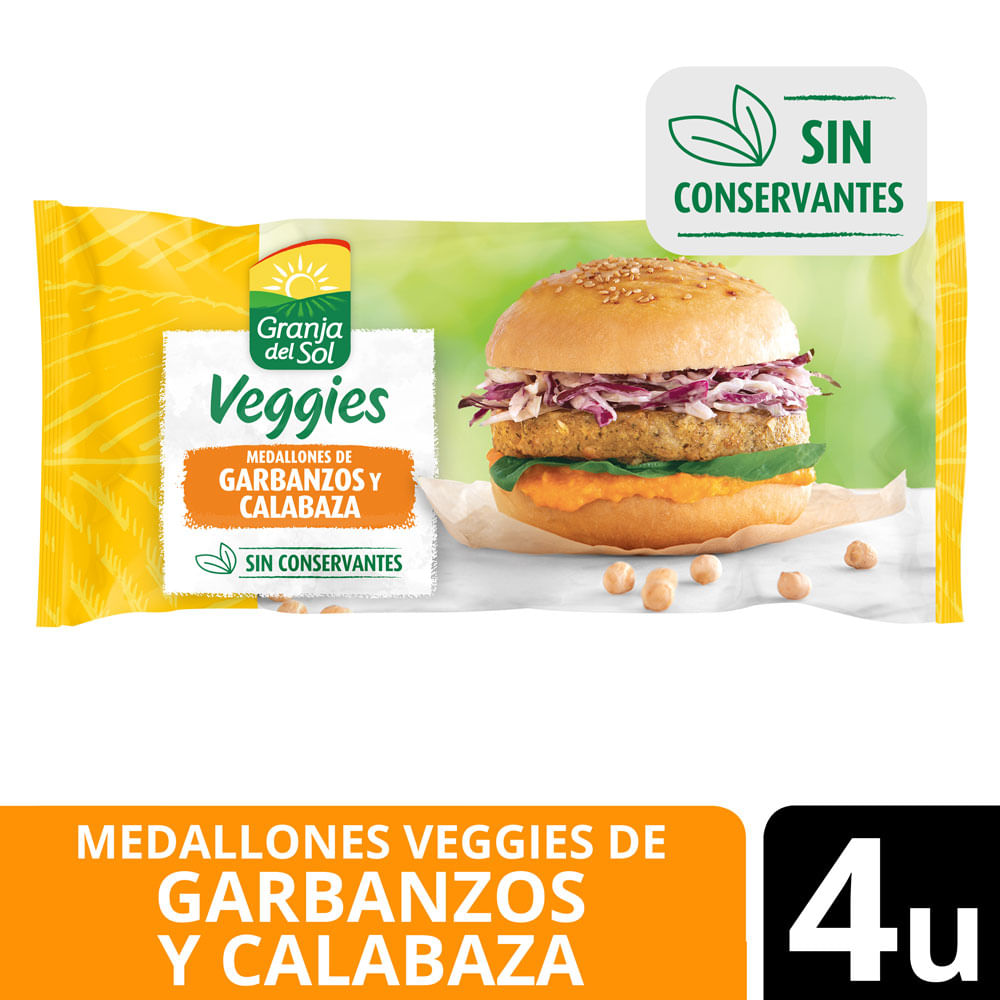 Medallones de Verduras sabor Calabaza y Garbanzos 440 Grs x 4 Un Granja del Sol