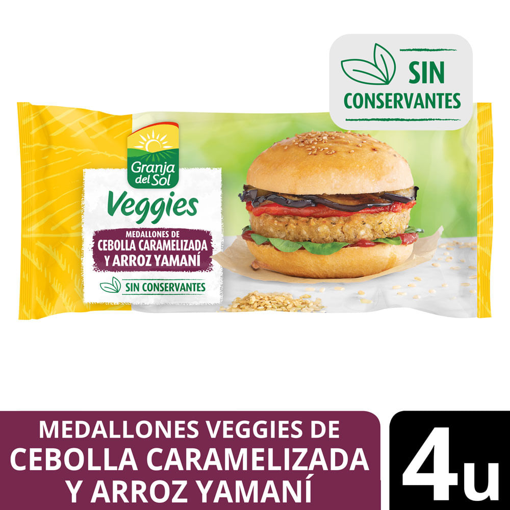 Medallones de Verduras Sabor Cebolla Caramelizada y Arroz Yamaní 440 Grs x 4 Un Granja del Sol