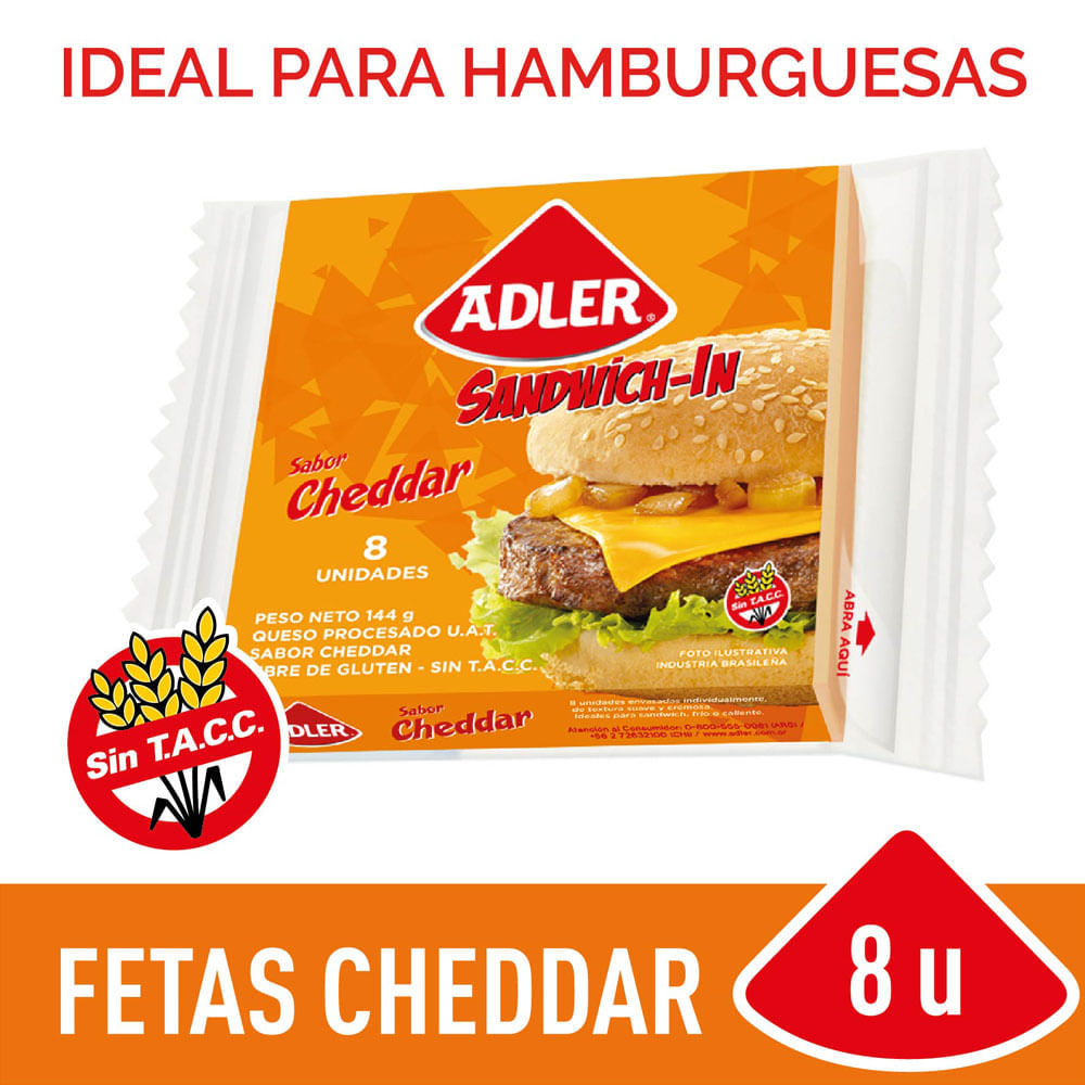 Queso Cheddar Feteado 144 Grs x 8 Un Adler