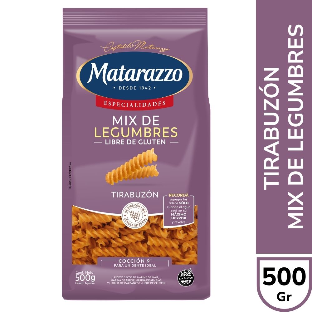 Fideos Tirabuzón Mix de Legumbres 500 Grs Matarazzo