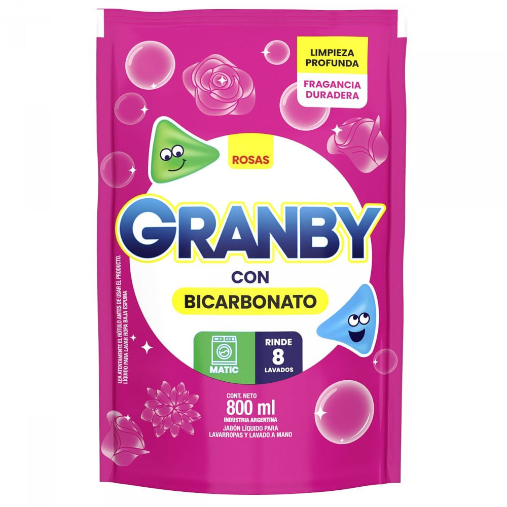 Jabón Líquido para Ropa Bicarbonato y Rosas 800 Ml Granby