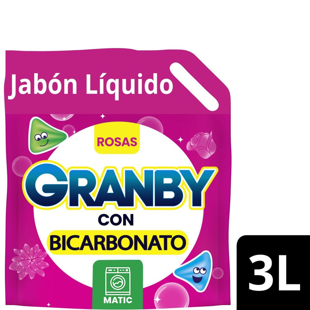 Jabón Líquido para Ropa Bicarbonato y Rosas 3 Lts Granby